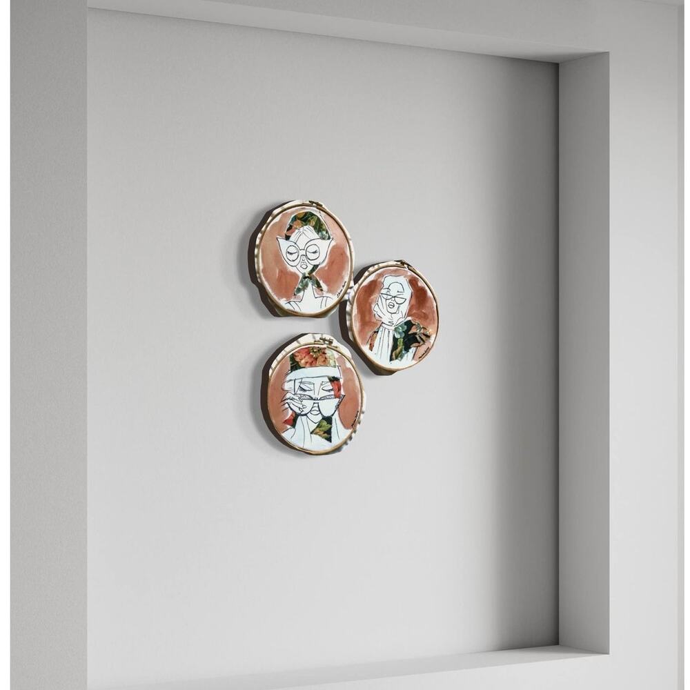Trio of Abstract Line Art Embroidery Hoops – Fashion-Inspired Hand-Painted
